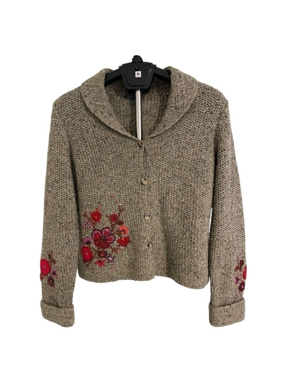 Vintage Northern Isles Collection Floral Appliqué Button Front Cardigan Size M